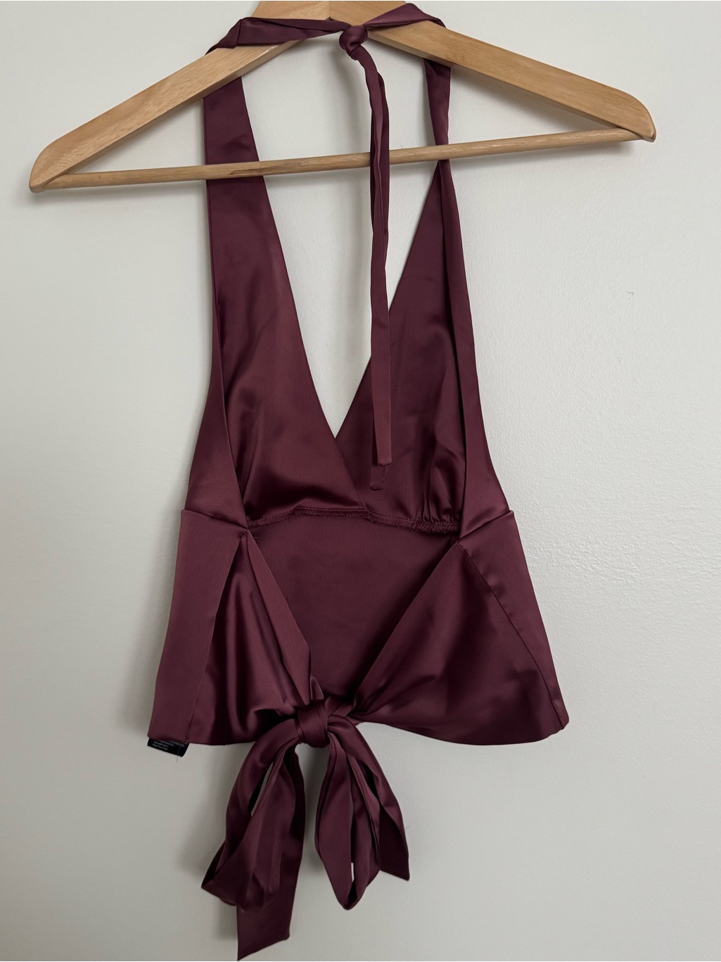 Urban Outfitters Wine Halter Satin V-Neck Top — image 2 of 3
